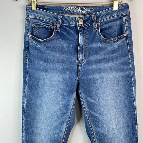 AMERICAN EAGLE Blue Medium Wash Joggers Jeans 5 Pocket Size 4 Regular - Picture 3 of 10
